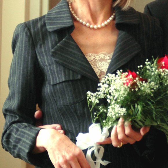 NANETTE LEPORE Jacket Blazer Short Fitted Pinstripe Gray Grey 2 - Picture 4 of 9